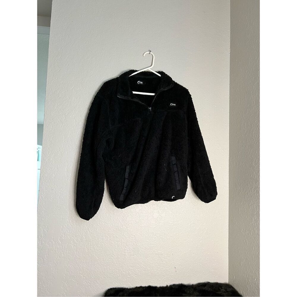 Women's ZYIA Active Teddy 1/4 Zip Black Sherpa Fleece Pullover Jacket size S
